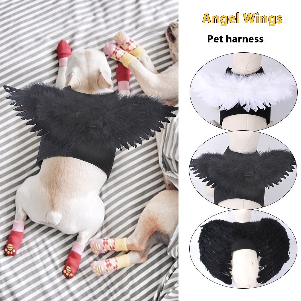 Pet Angel Wings Costume for Dogs & Cats – Black or White, Sizes S–L