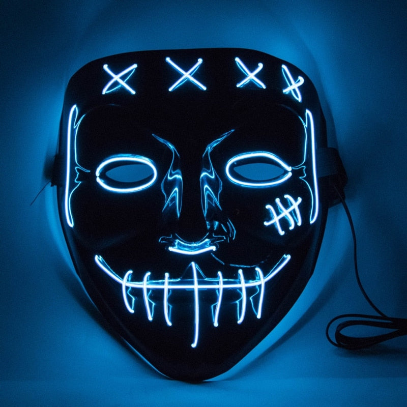Light-Up LED Horror Mask – Glowing Halloween & Rave Mask