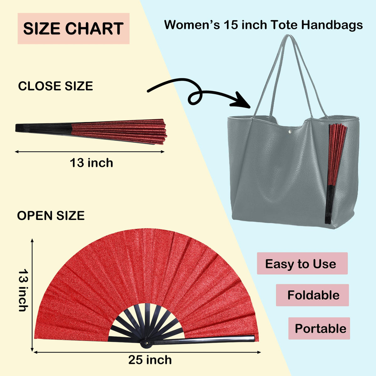 Red Glitter Rave Clack Fan, 13 Inch – Large Folding Hand Fan