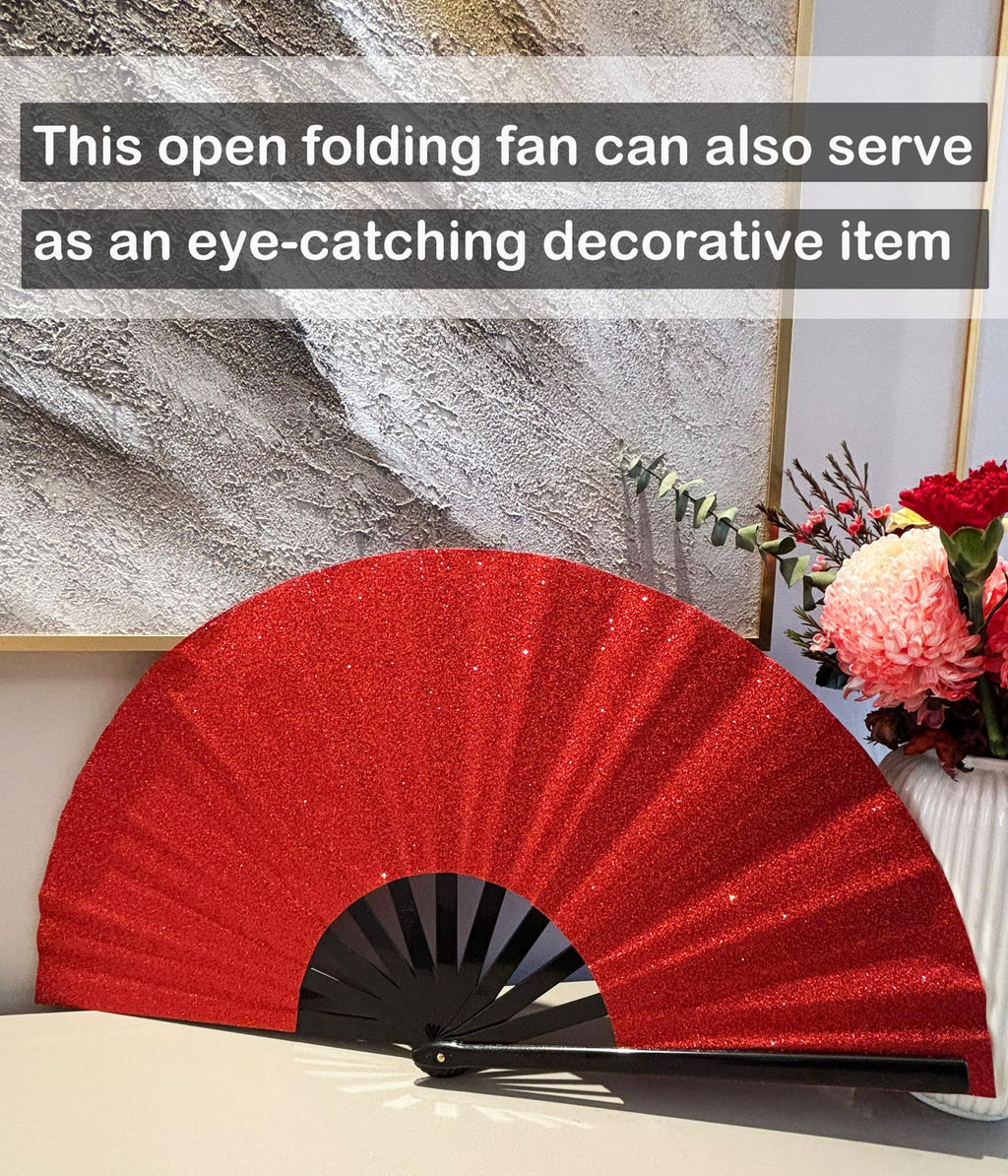 Red Glitter Rave Clack Fan, 13 Inch – Large Folding Hand Fan