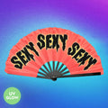 UV Glow Rave Clack Fan, Coral/Pink – Large Folding Hand Fan, Glows Under Blacklight