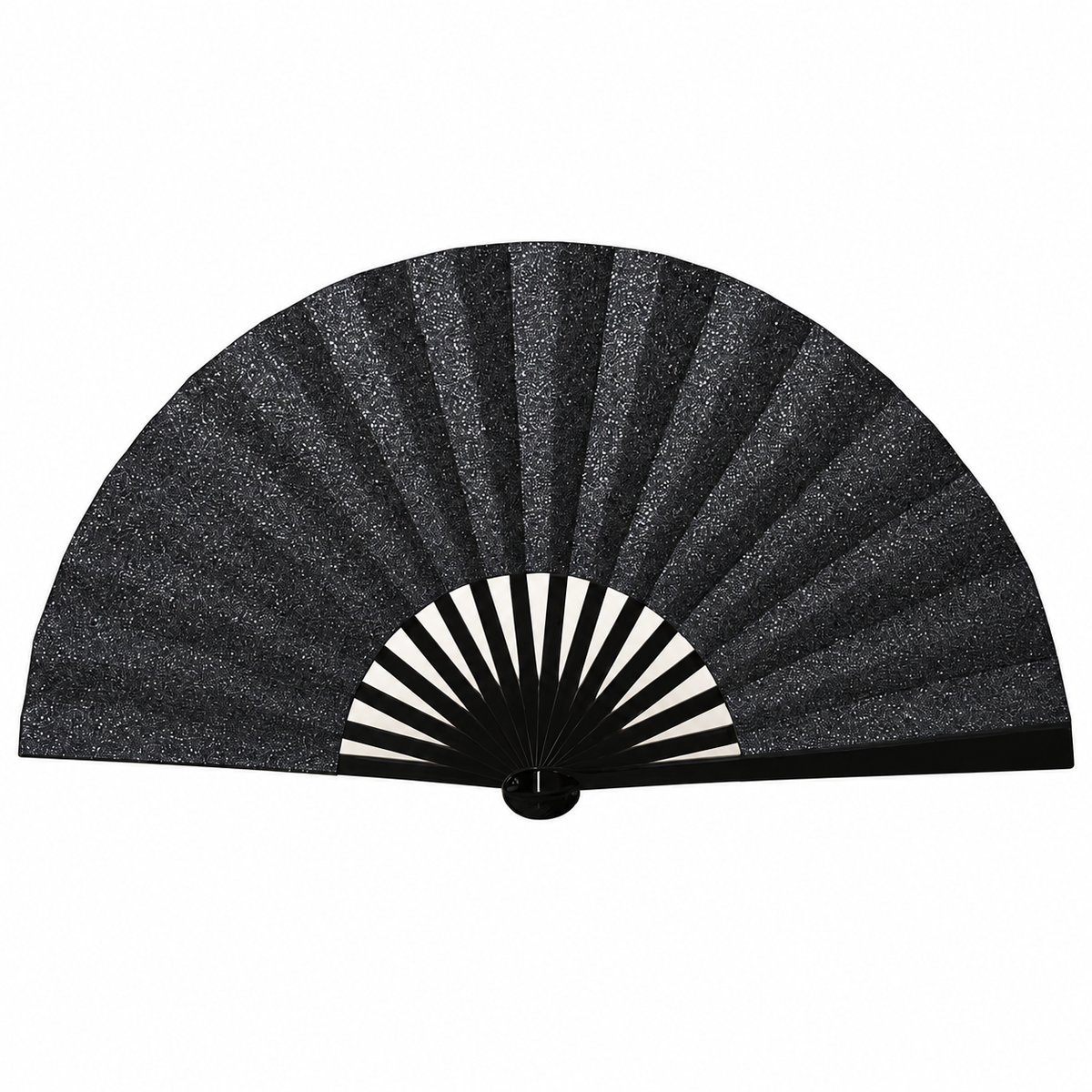 Black Glitter Oversized Rave Clack Fan – Large Folding Hand Fan