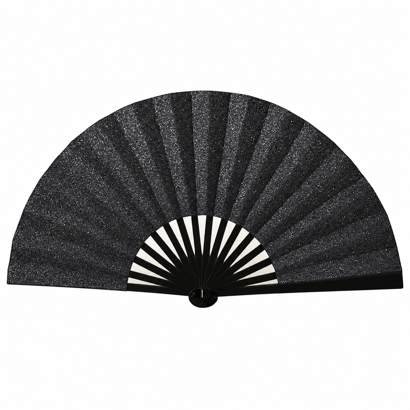 Black Glitter Oversized Rave Clack Fan – Large Folding Hand Fan