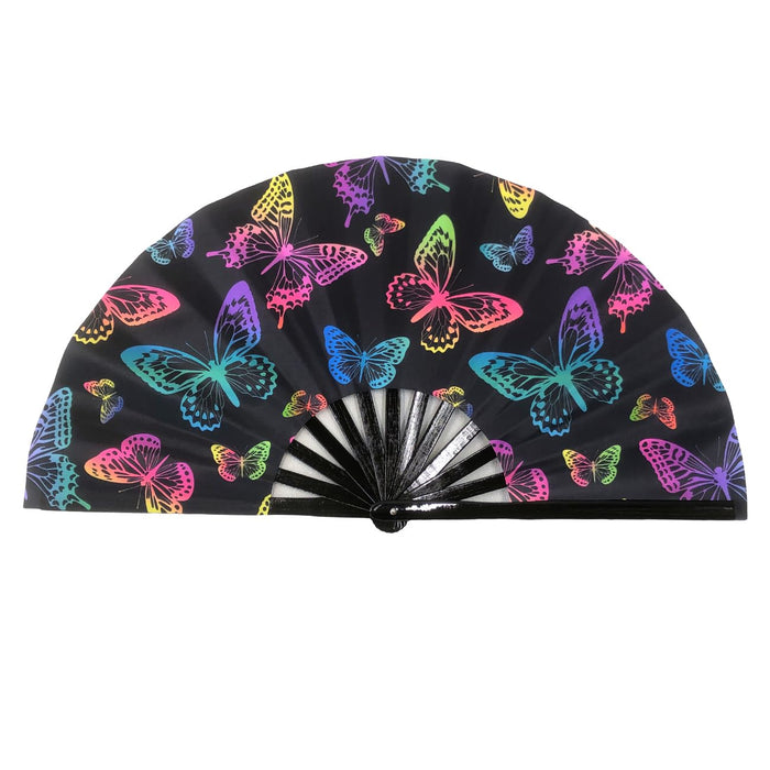 UV Glow Butterfly Rave Clack Fan – Large Folding Hand Fan