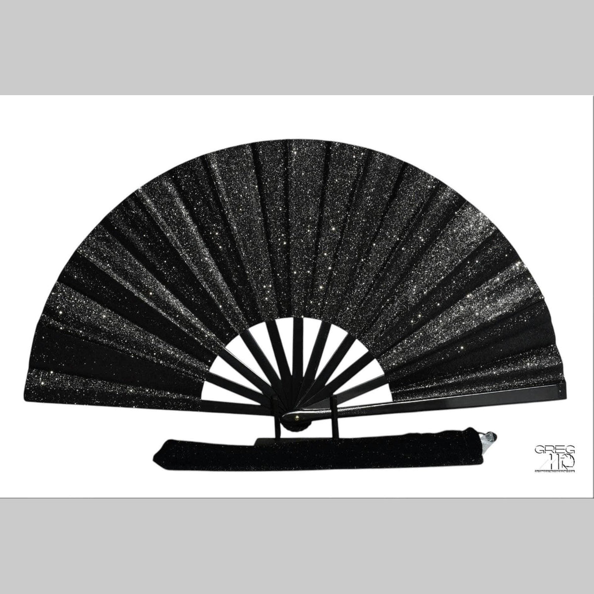Black Glitter Oversized Rave Clack Fan – Large Folding Hand Fan