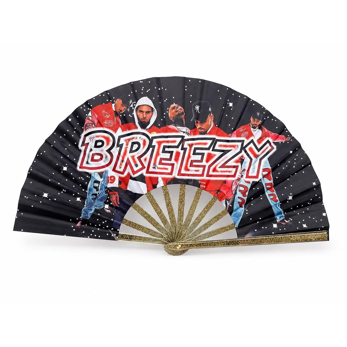 Large Graphic Rave Clack Fan, Black/Red/Gold – Folding Hand Fan