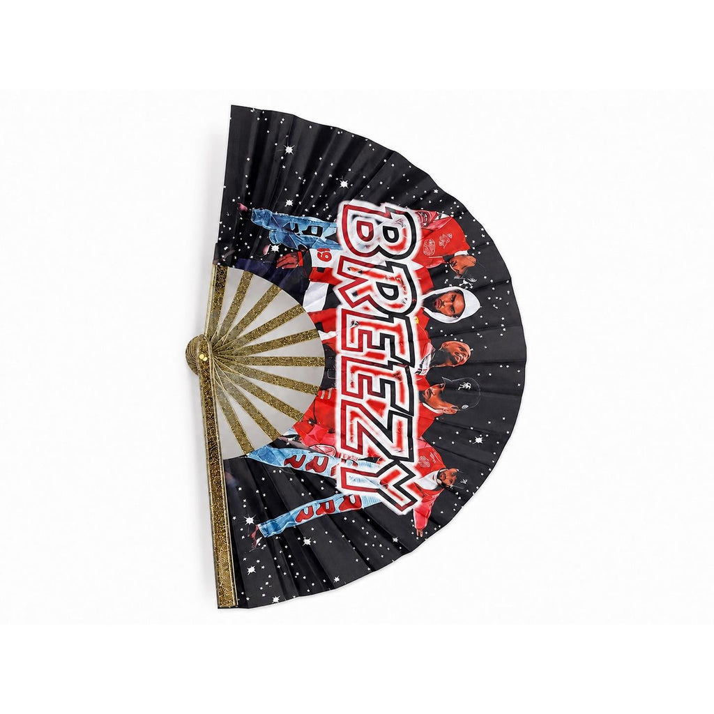 Large Graphic Rave Clack Fan, Black/Red/Gold – Folding Hand Fan