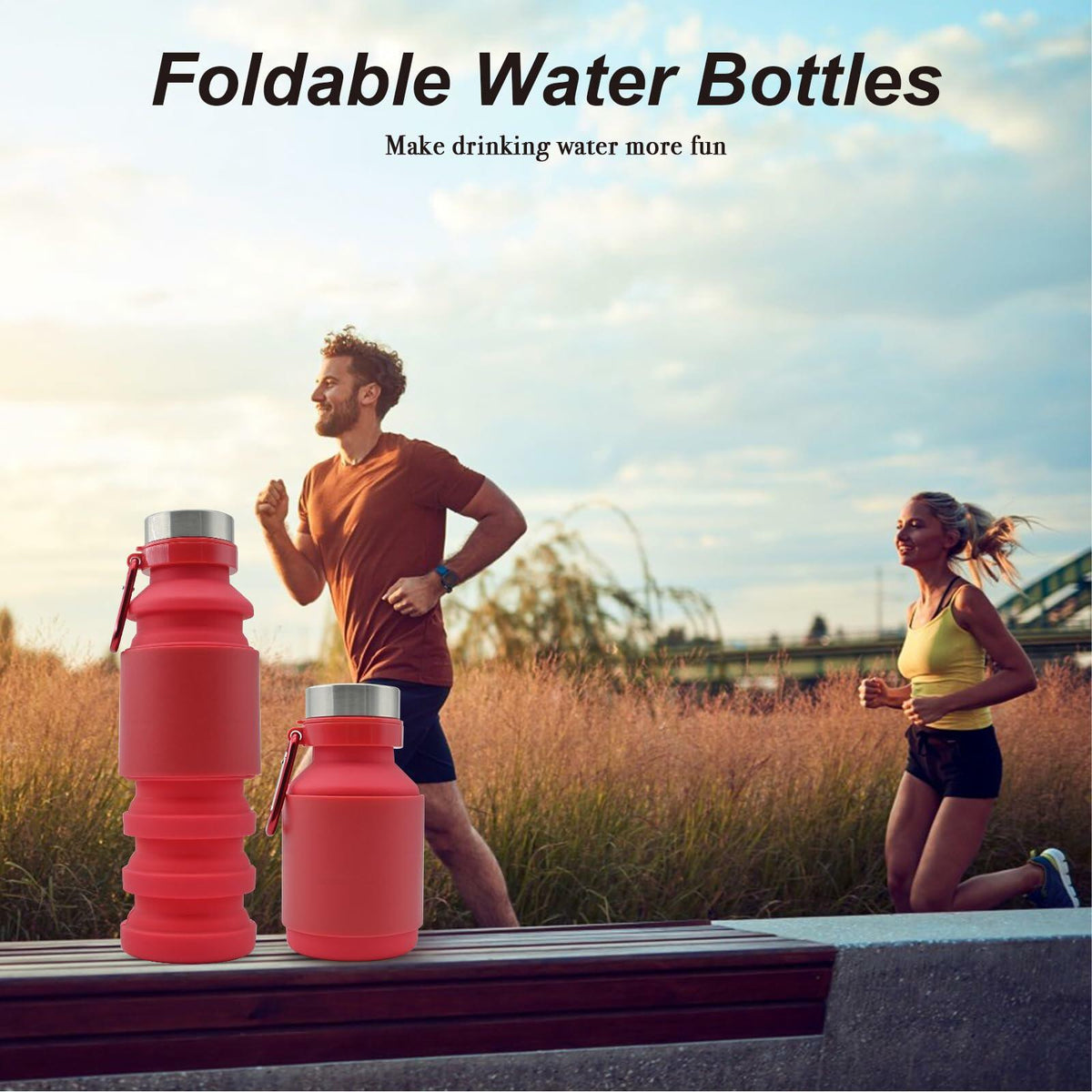 Collapsible Silicone Water Bottle, 18 oz, Red – BPA-Free Festival Bottle