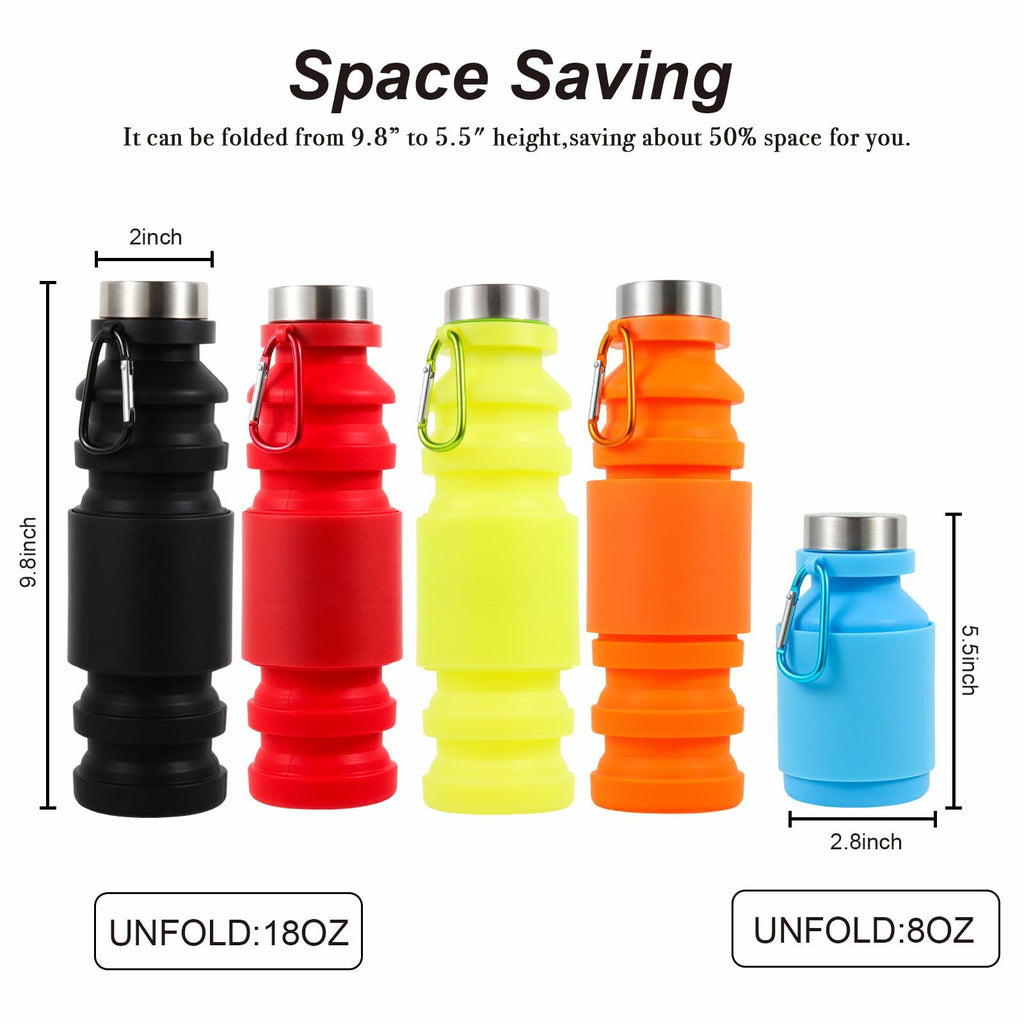 Collapsible Silicone Water Bottle, 18 oz, Red – BPA-Free Festival Bottle