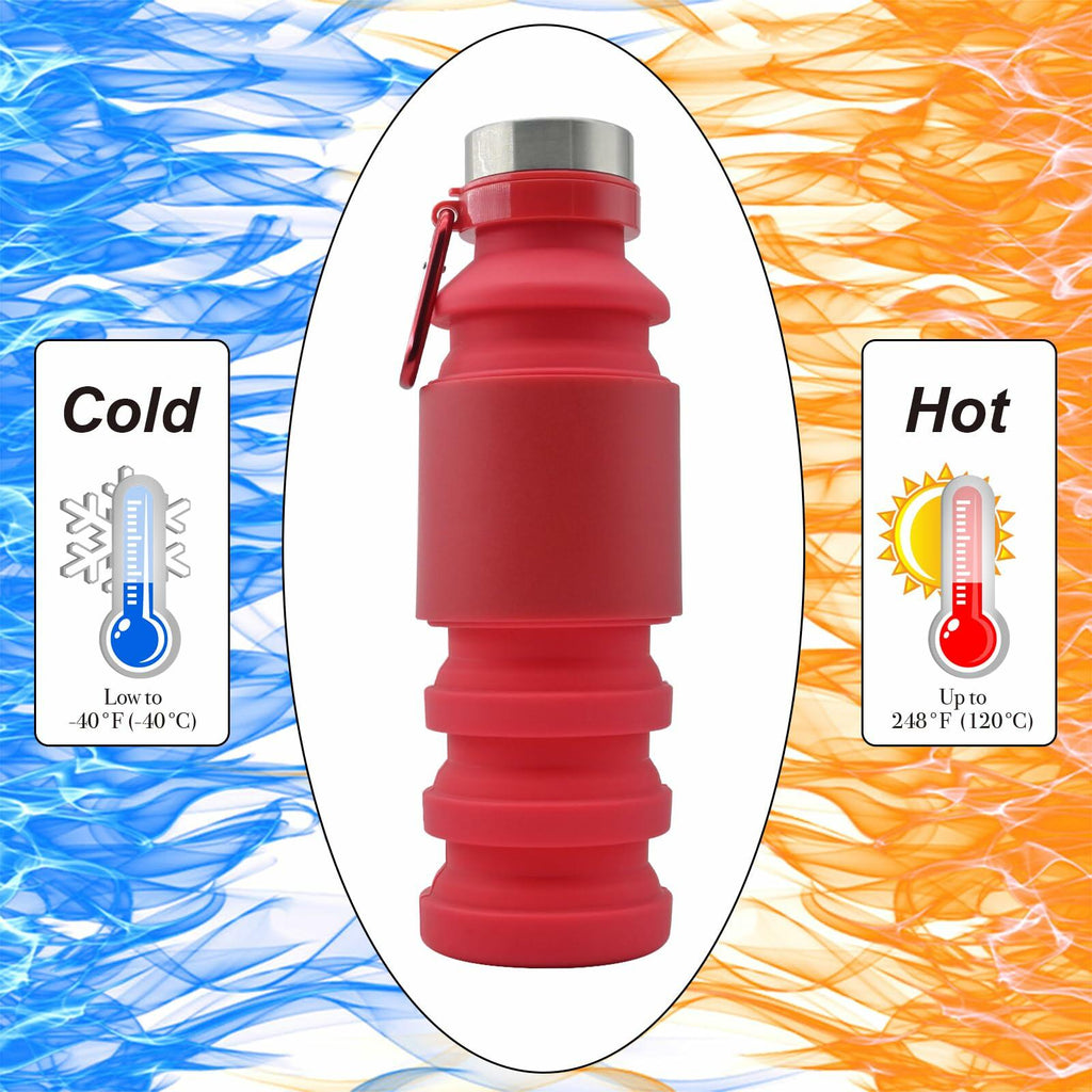 Collapsible Silicone Water Bottle, 18 oz, Red – BPA-Free Festival Bottle