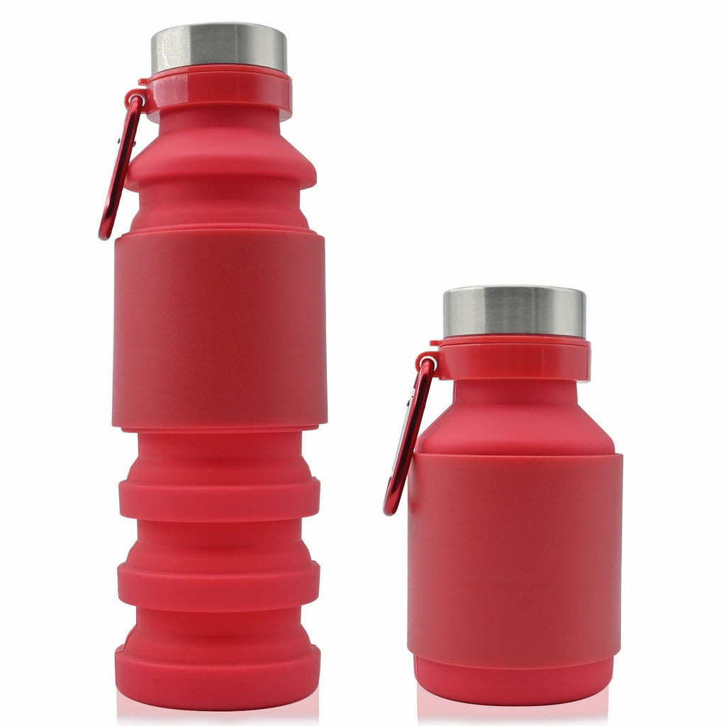 Collapsible Silicone Water Bottle, 18 oz, Red – BPA-Free Festival Bottle