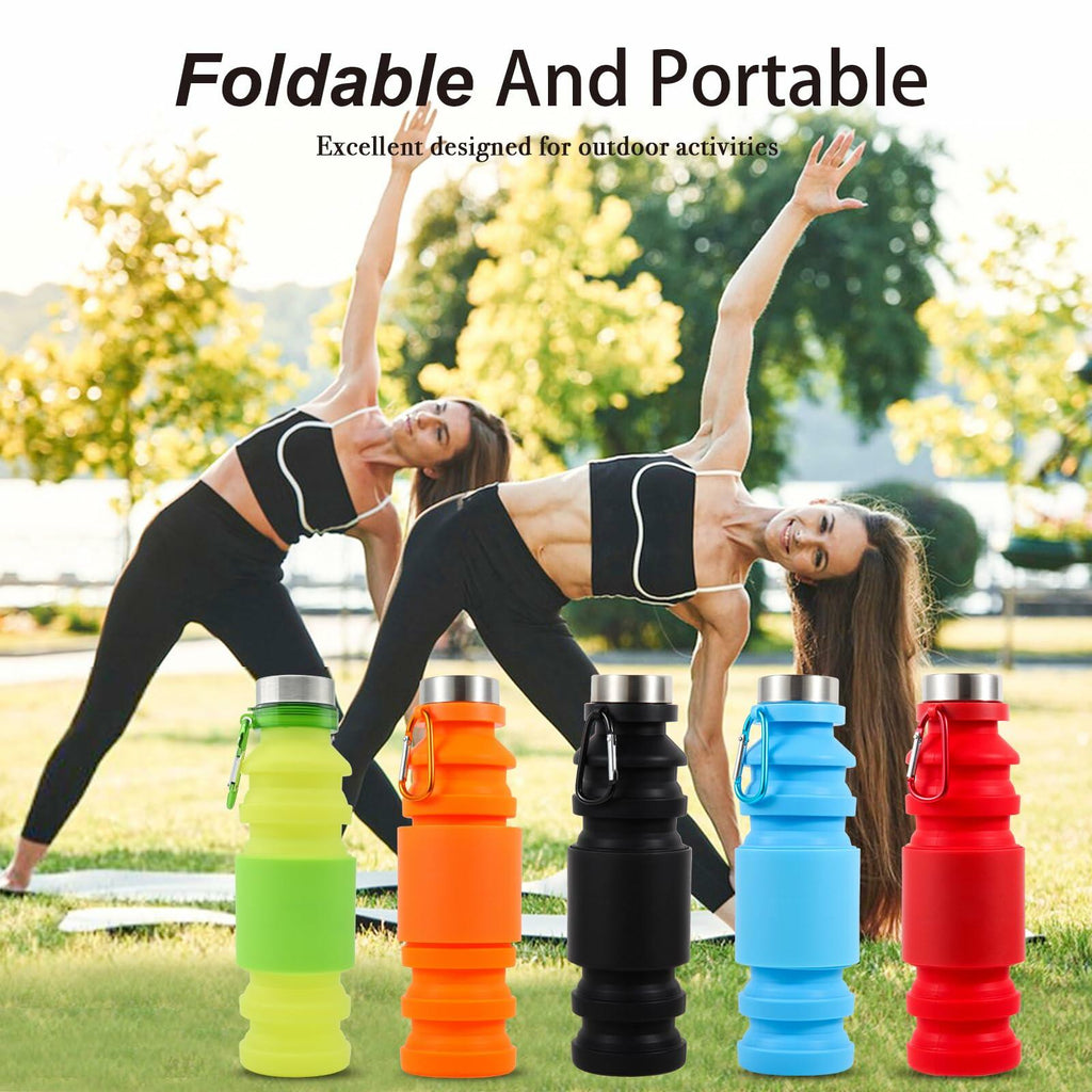 Collapsible Silicone Water Bottle, 18 oz, Red – BPA-Free Festival Bottle