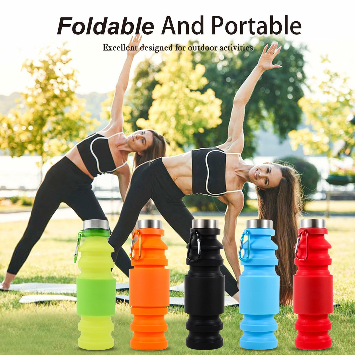 Collapsible Silicone Water Bottle, 18 oz, Red – BPA-Free Festival Bottle