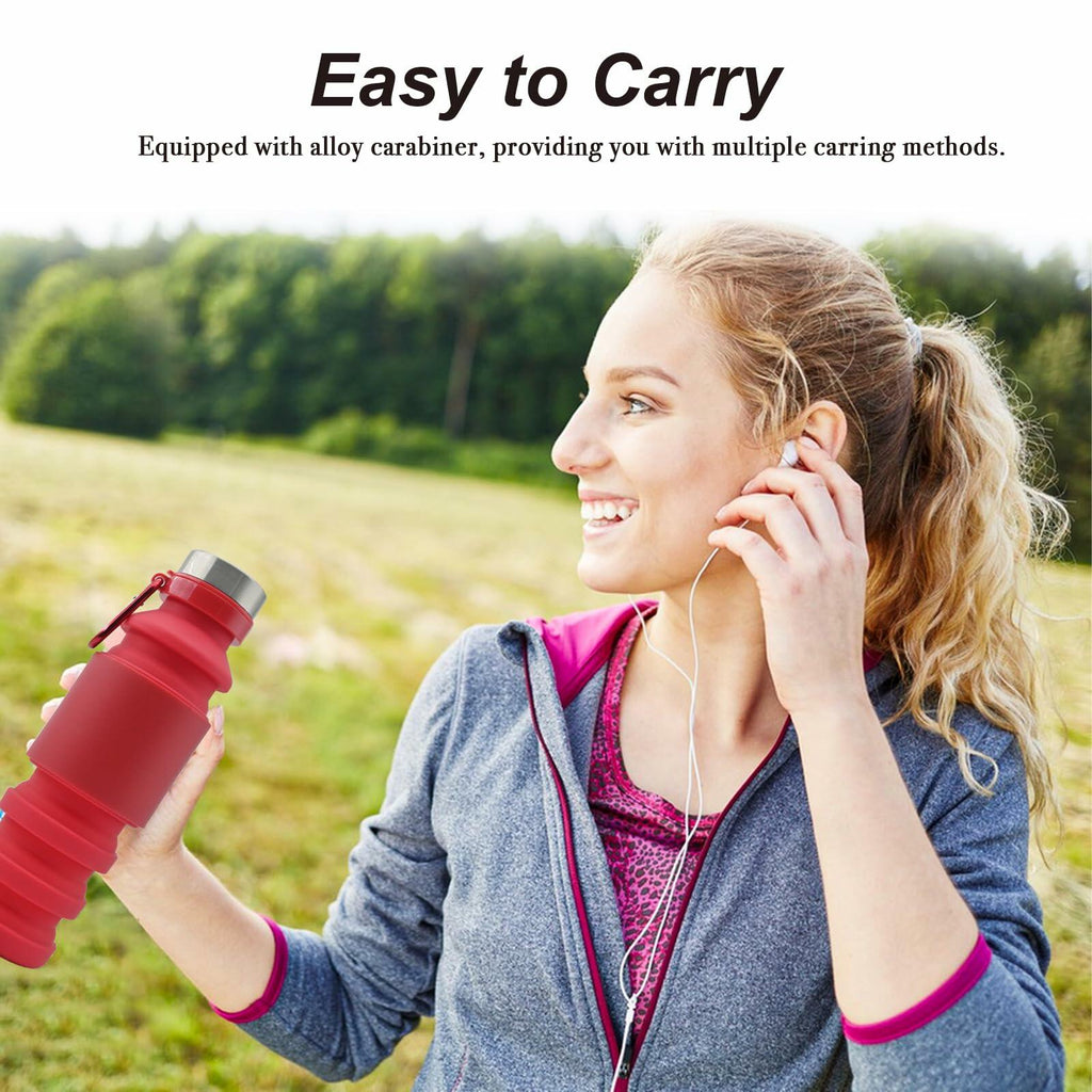 Collapsible Silicone Water Bottle, 18 oz, Red – BPA-Free Festival Bottle