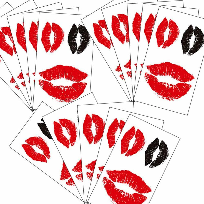 Lip Print Temporary Tattoos, Red & Black – Waterproof Festival Face & Body Tattoos, 15 Sheets
