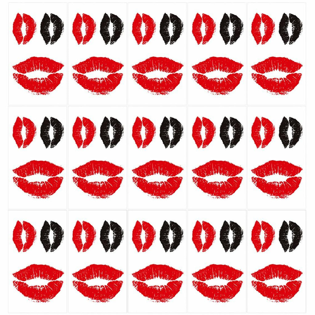 Lip Print Temporary Tattoos, Red & Black – Waterproof Festival Face & Body Tattoos, 15 Sheets