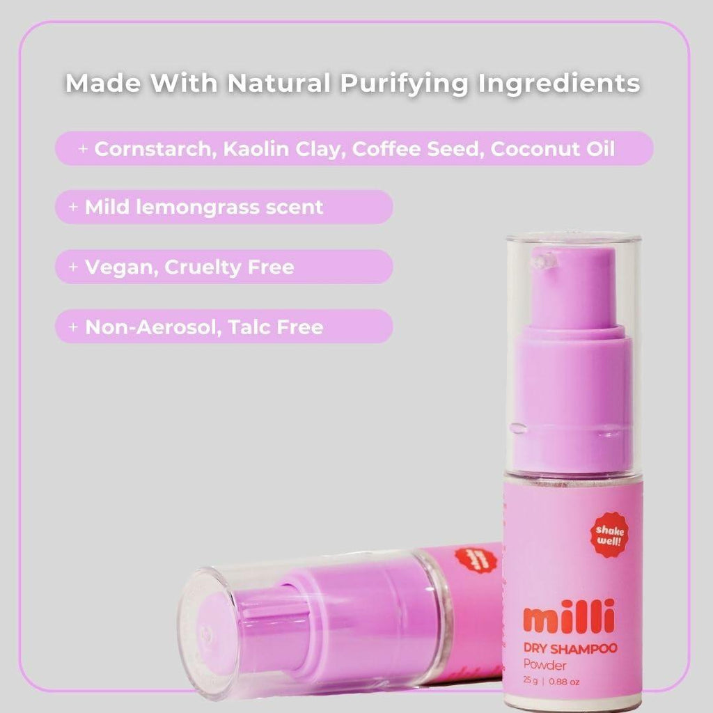 The Milli Method Lemongrass Dry Shampoo Powder, 0.88 oz – Non-Aerosol Travel Size