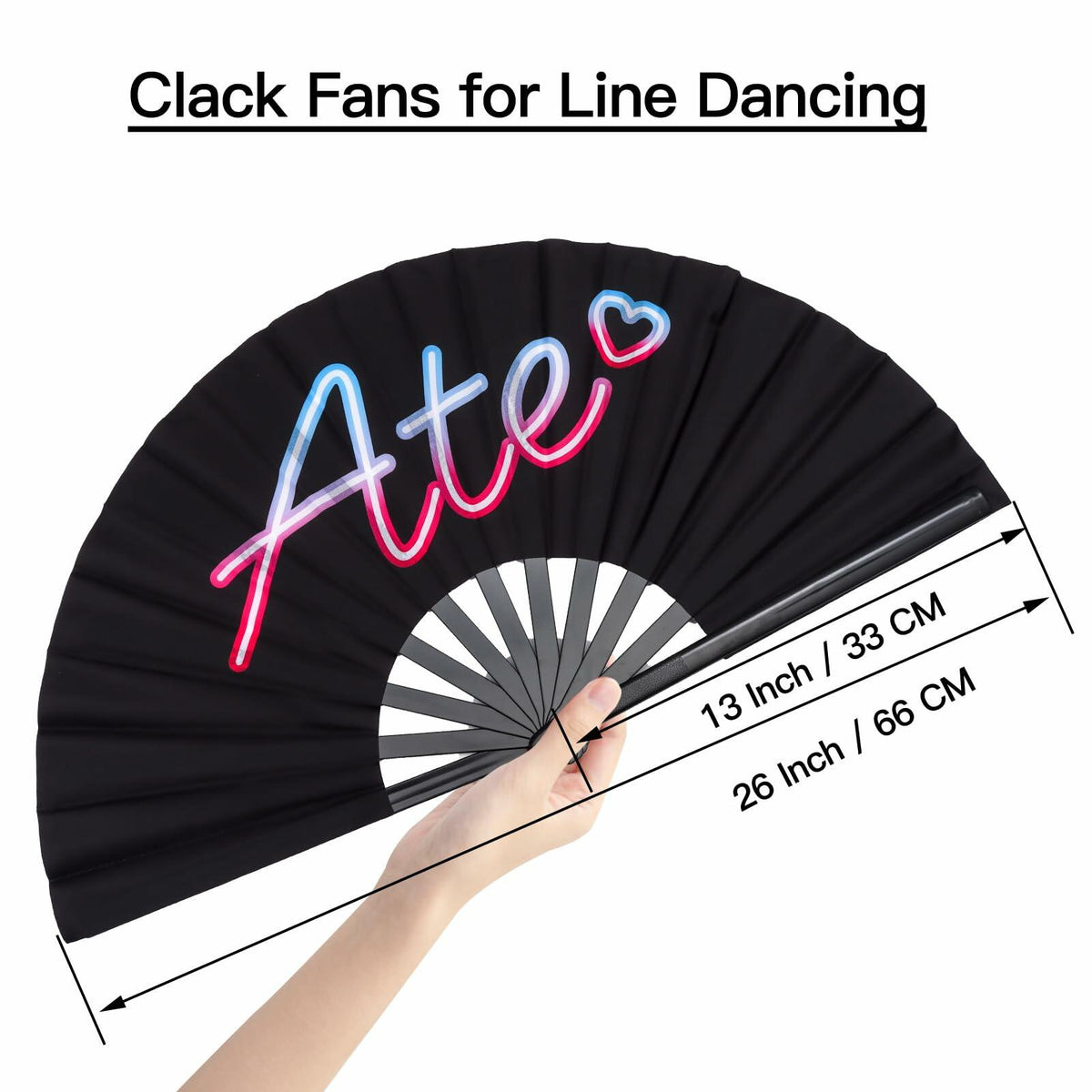 13 Inch Black Line Dancing Clack Fans, 2-Pack – Folding Hand Fans