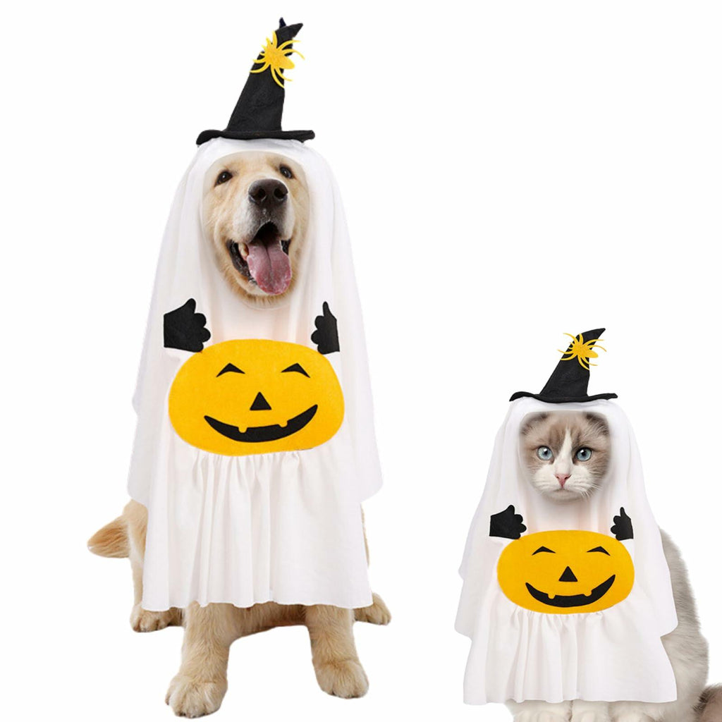 Pumpkin Ghost Halloween Costume for Dogs & Cats, Size Medium